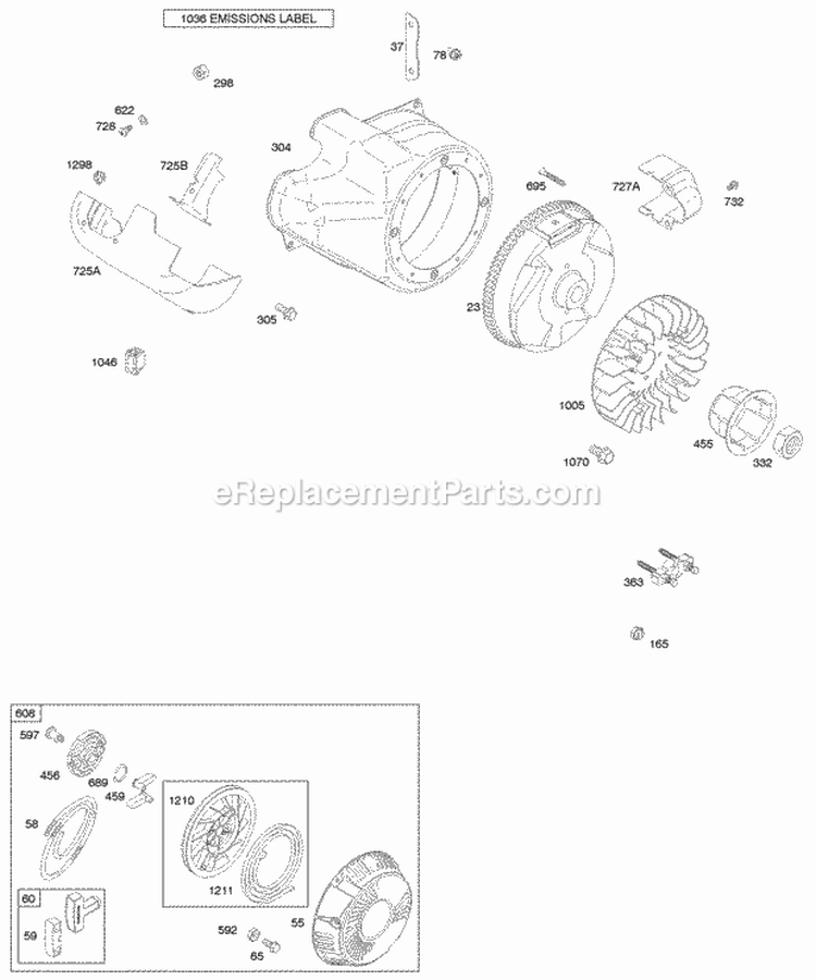 Blower HousingShrouds Flywheel Rewind Starter Diagram and Parts List for 210417-0134-E1  Briggs and Stratton Engine